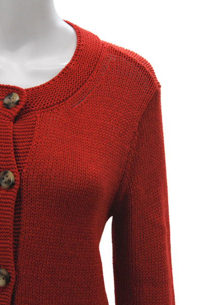 Talbots Women Red Mercerized Cotton Cardigan Long Sleeve Round Neck Size PP