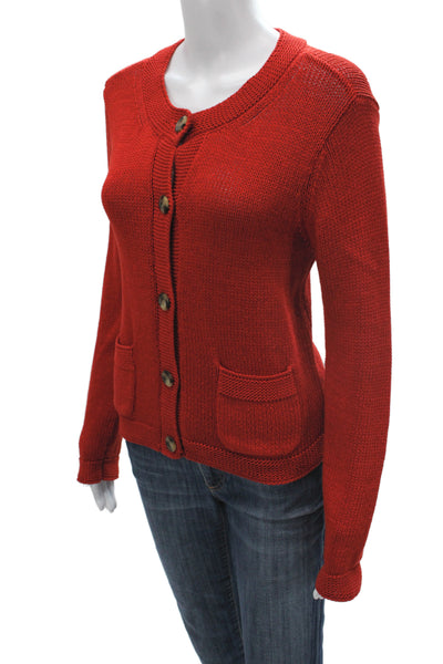 Talbots Women Red Mercerized Cotton Cardigan Long Sleeve Round Neck Size PP