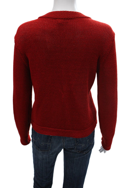 Talbots Women Red Mercerized Cotton Cardigan Long Sleeve Round Neck Size PP