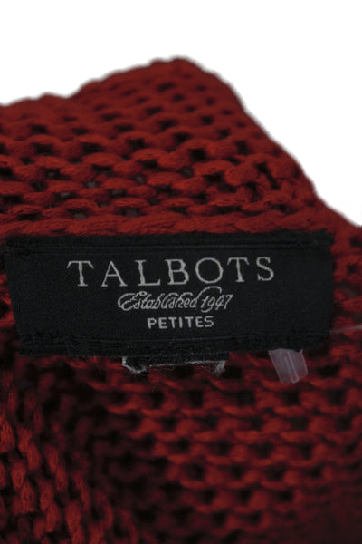 Talbots Women Red Mercerized Cotton Cardigan Long Sleeve Round Neck Size PP