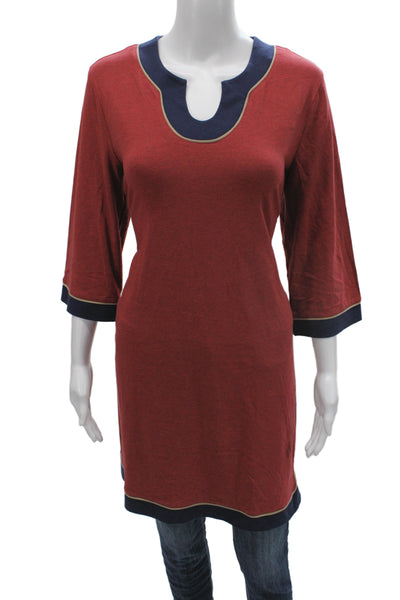 Soft Surroundings Women Red Cotton Tunic Blouse 3/4 Sleeve Size PM