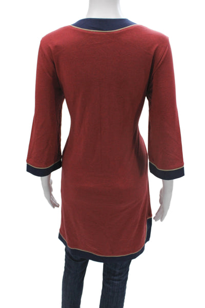 Soft Surroundings Women Red Cotton Tunic Blouse 3/4 Sleeve Size PM