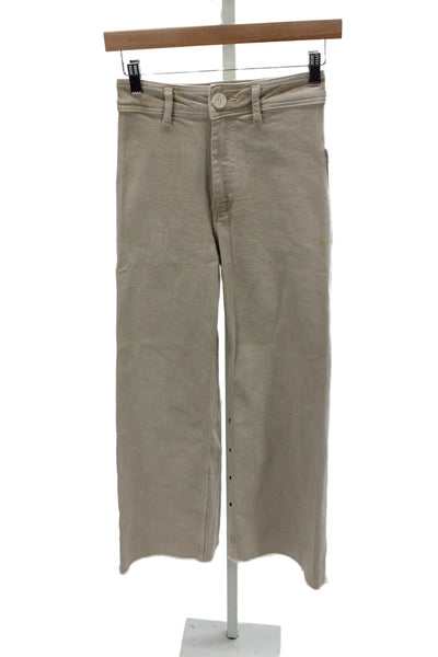 Zara Women Wide-Leg Jeans High Waist Beige Button Size 2