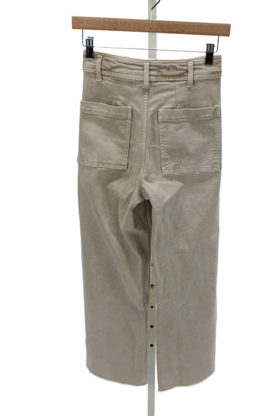 Zara Women Wide-Leg Jeans High Waist Beige Button Size 2