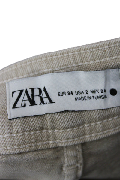 Zara Women Wide-Leg Jeans High Waist Beige Button Size 2