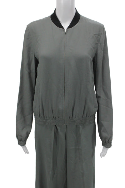 Theory Womens Gray Pant Suit Acetate Zip Long Sleeve Athleisure Size PP