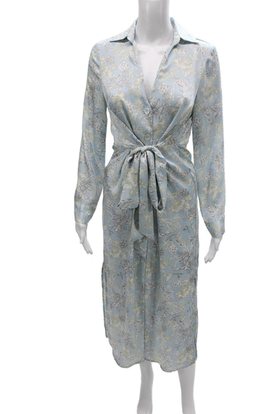 Zara Womens Shirt Dress Blue Floral Collared Long Sleeve Long Size XS