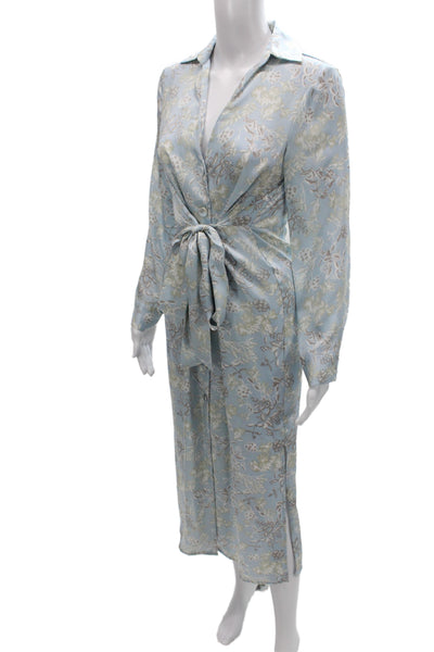 Zara Womens Shirt Dress Blue Floral Collared Long Sleeve Long Size XS