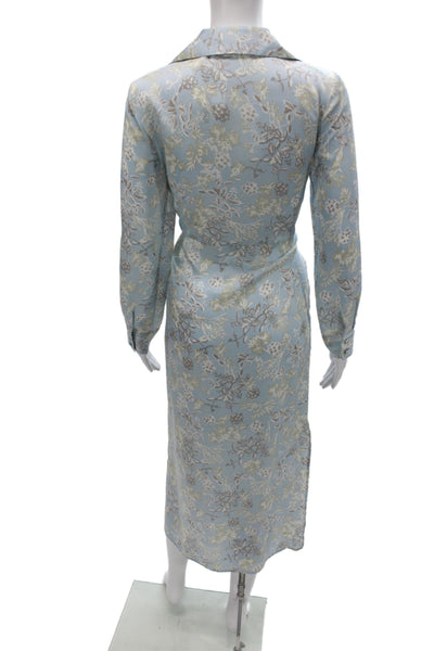Zara Womens Shirt Dress Blue Floral Collared Long Sleeve Long Size XS