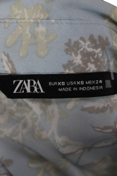 Zara Womens Shirt Dress Blue Floral Collared Long Sleeve Long Size XS
