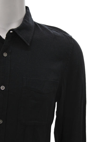 Buck Mason Mens Collar Long Sleeve Button Down Shirt Solid Black Size L