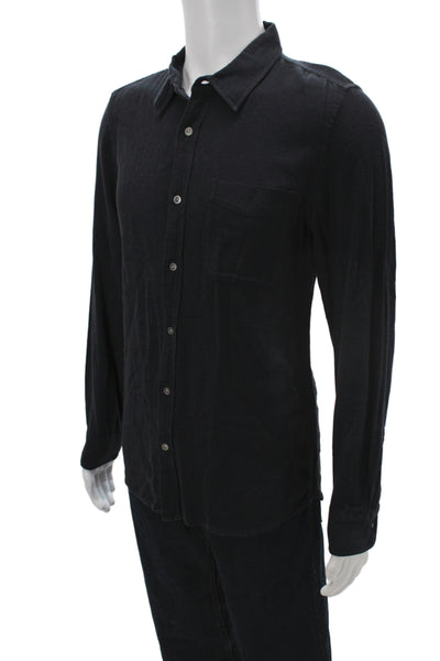 Buck Mason Mens Collar Long Sleeve Button Down Shirt Solid Black Size L