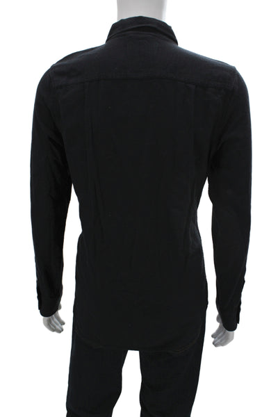 Buck Mason Mens Collar Long Sleeve Button Down Shirt Solid Black Size L