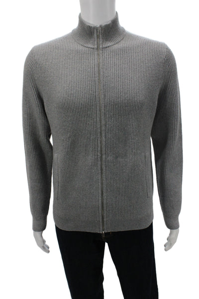 Theory Mens Cardigan Gray Merino Wool Mock Neck Long Sleeve Size M
