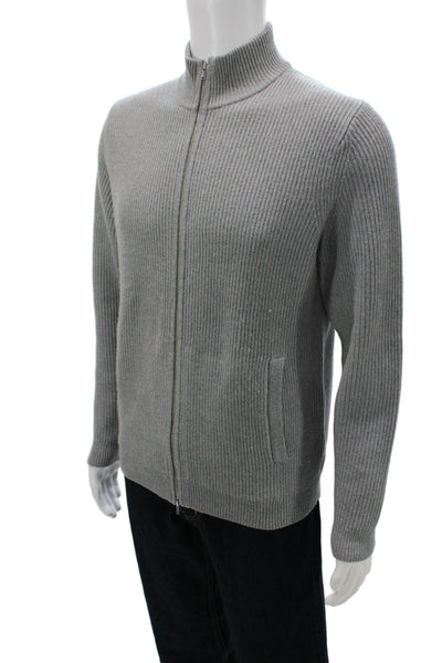 Theory Mens Cardigan Gray Merino Wool Mock Neck Long Sleeve Size M