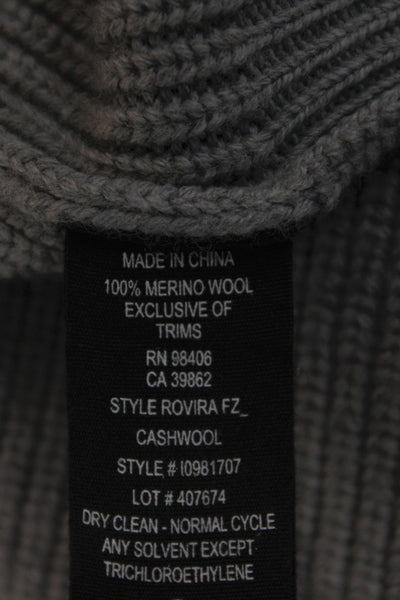 Theory Mens Cardigan Gray Merino Wool Mock Neck Long Sleeve Size M