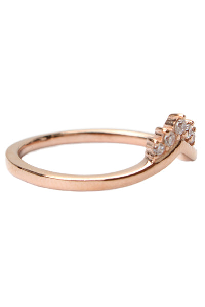 Pandora Womens Rose Gold Tone Cubic Zirconia Tiara Wishbone Ring Sz 6 NWOT