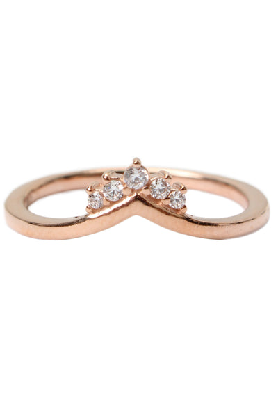 Pandora Womens Rose Gold Tone Cubic Zirconia Tiara Wishbone Ring Sz 6 NWOT