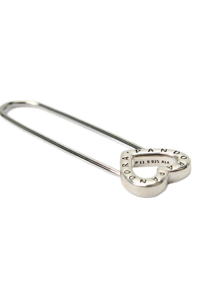 Pandora Womens 925 Silver + Steel ME Heart Safety Pin Brooch 1.5" 1.5g