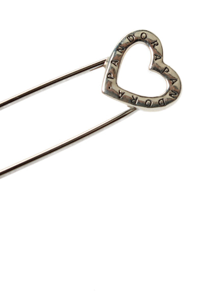 Pandora Womens 925 Silver + Steel ME Heart Safety Pin Brooch 1.5" 1.5g