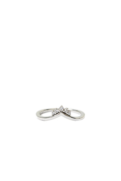 Pandora Womens 925 Silver Cubic Zirconia Tiara Wishbone Ring Sz 5.5 NWOT