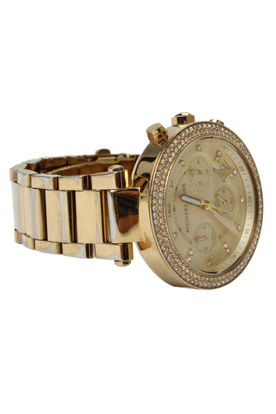 Michael Kors Womens Gold Tone Crystal Parker MK-5354 Quartz Watch 39mm