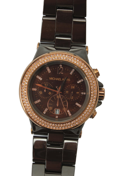 Michael Kors Womens Brown Ceramic Crystal Dylan MK-5518 Quartz Watch 43mm