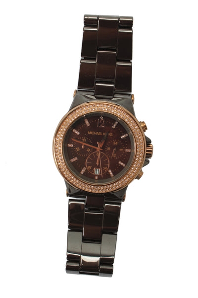 Michael Kors Womens Brown Ceramic Crystal Dylan MK-5518 Quartz Watch 43mm