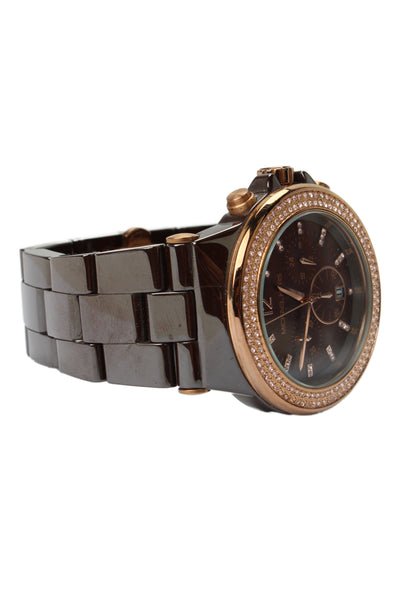 Michael Kors Womens Brown Ceramic Crystal Dylan MK-5518 Quartz Watch 43mm