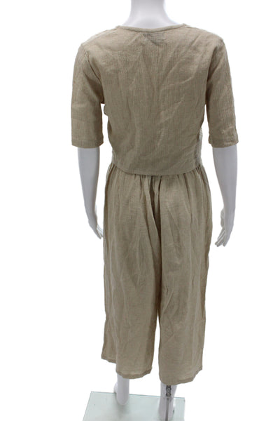 Majorelle Womens Linen Short Sleeves Blouse Pant Set Beige Size Small