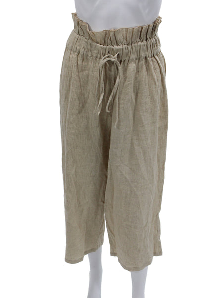 Majorelle Womens Linen Short Sleeves Blouse Pant Set Beige Size Small