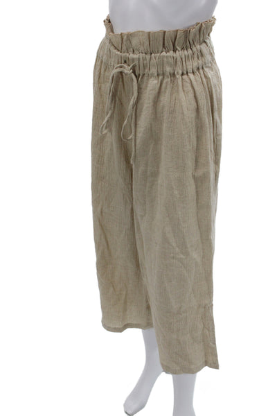 Majorelle Womens Linen Short Sleeves Blouse Pant Set Beige Size Small