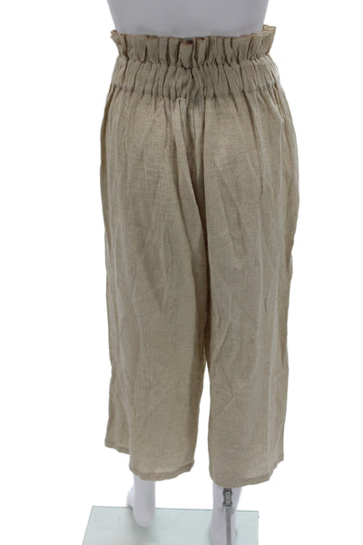 Majorelle Womens Linen Short Sleeves Blouse Pant Set Beige Size Small