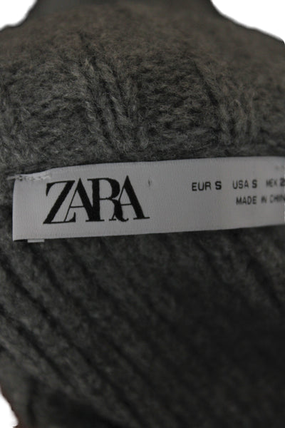 Zara Women Cardigan Gray Round Neck Long Sleeve Acrylic Size S
