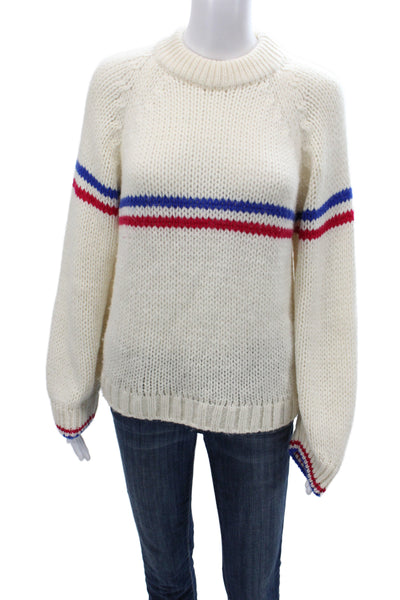 Xirena Womens Pullover Ivory Striped Crew Neck Long Sleeve Alpaca Size S