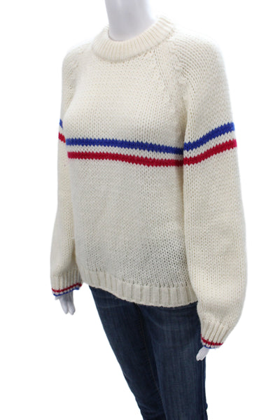 Xirena Womens Pullover Ivory Striped Crew Neck Long Sleeve Alpaca Size S