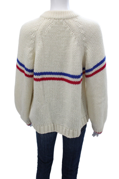 Xirena Womens Pullover Ivory Striped Crew Neck Long Sleeve Alpaca Size S