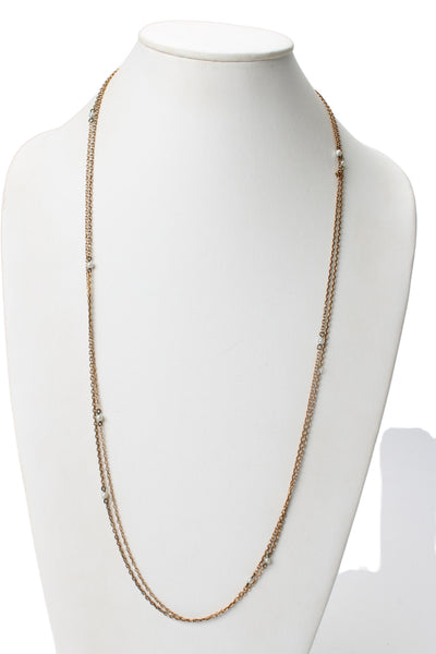 Designer Womens Gold Plated Pearl Station Necklace + 14K Gold Clasp 65"