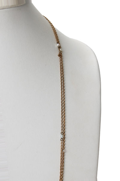 Designer Womens Gold Plated Pearl Station Necklace + 14K Gold Clasp 65"