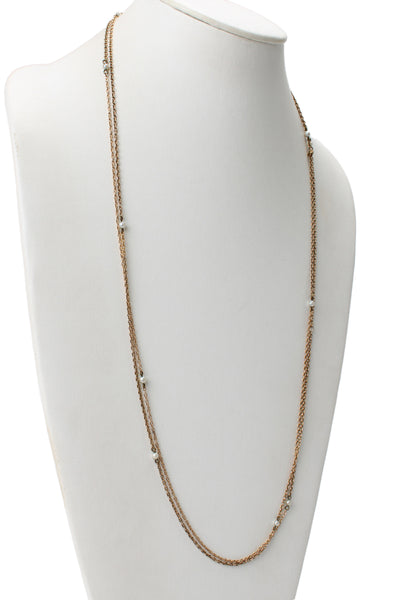 Designer Womens Gold Plated Pearl Station Necklace + 14K Gold Clasp 65"