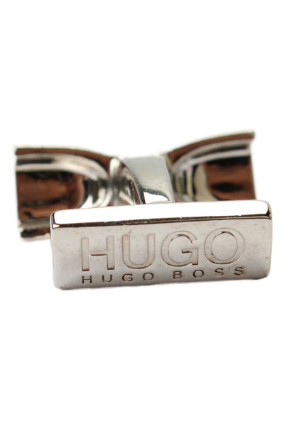 Hugo Boss Mens Silver Tone Logo Cufflinks