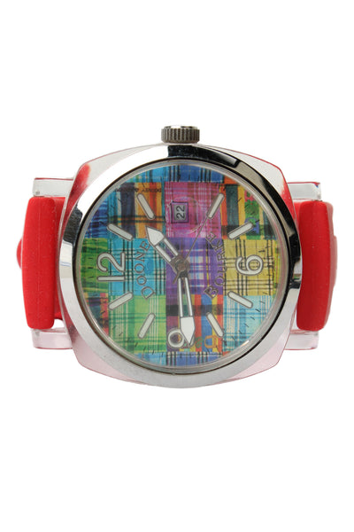 Dooney & Bourke Womens Vintage Stainless Steel Plaid Dial Quartz Watch 44mm