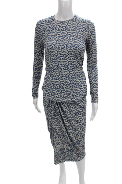 Marant Etoile Womens Abstract Print Blouse Skirt Set White Blue Size EUR 34