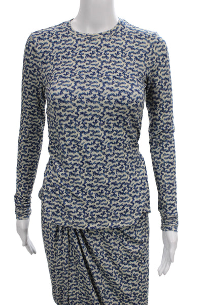 Marant Etoile Womens Abstract Print Blouse Skirt Set White Blue Size EUR 34