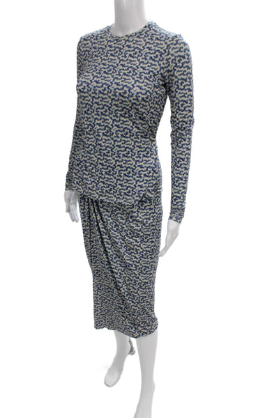 Marant Etoile Womens Abstract Print Blouse Skirt Set White Blue Size EUR 34