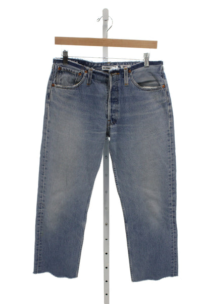 Re/Done Women Cropped Blue High Rise Cotton Jeans Button Vintage Size 25