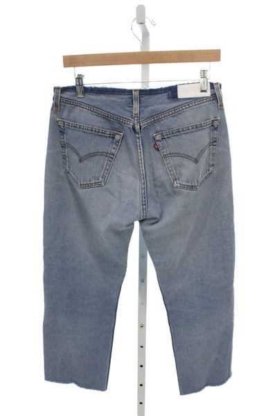 Re/Done Women Cropped Blue High Rise Cotton Jeans Button Vintage Size 25