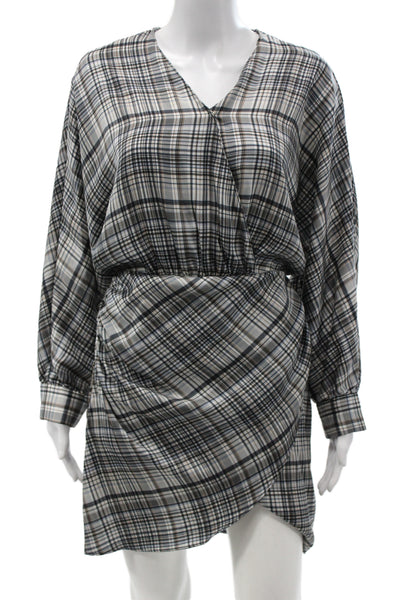 Zara Women Mini Plaid V-Neck Long Sleeve Dress Polyester Pullover Size S