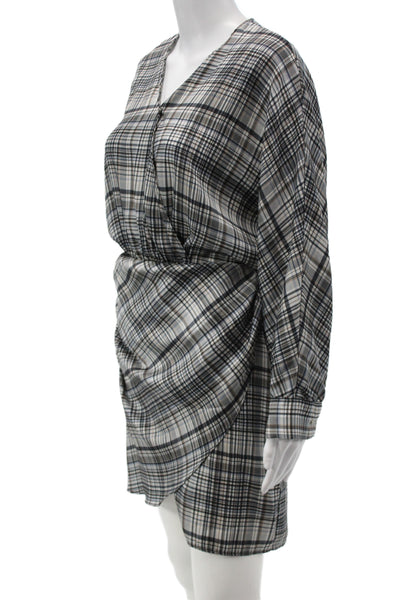 Zara Women Mini Plaid V-Neck Long Sleeve Dress Polyester Pullover Size S