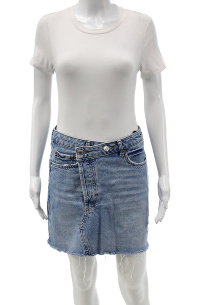 Zara Women Mini Blue Cotton Skirt Short Casual Button Size M